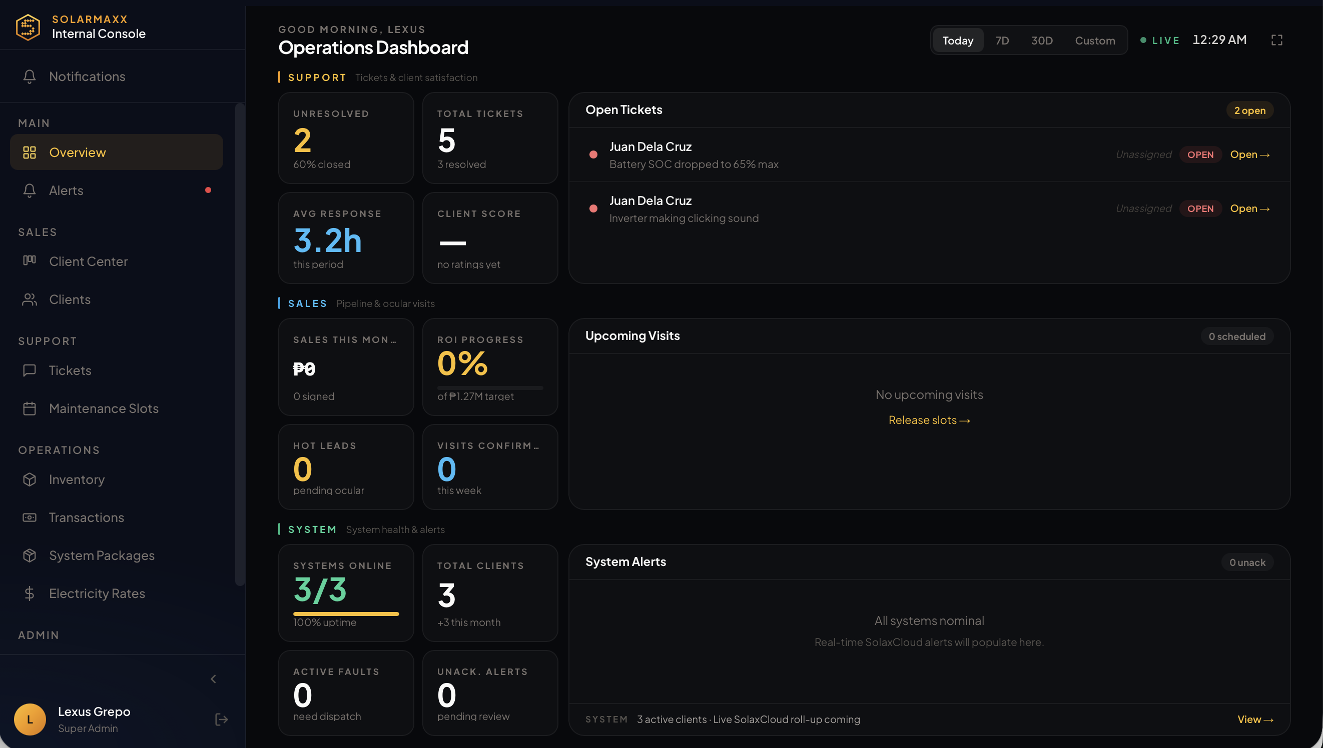 SolarMaxx — Solar installer · operations console