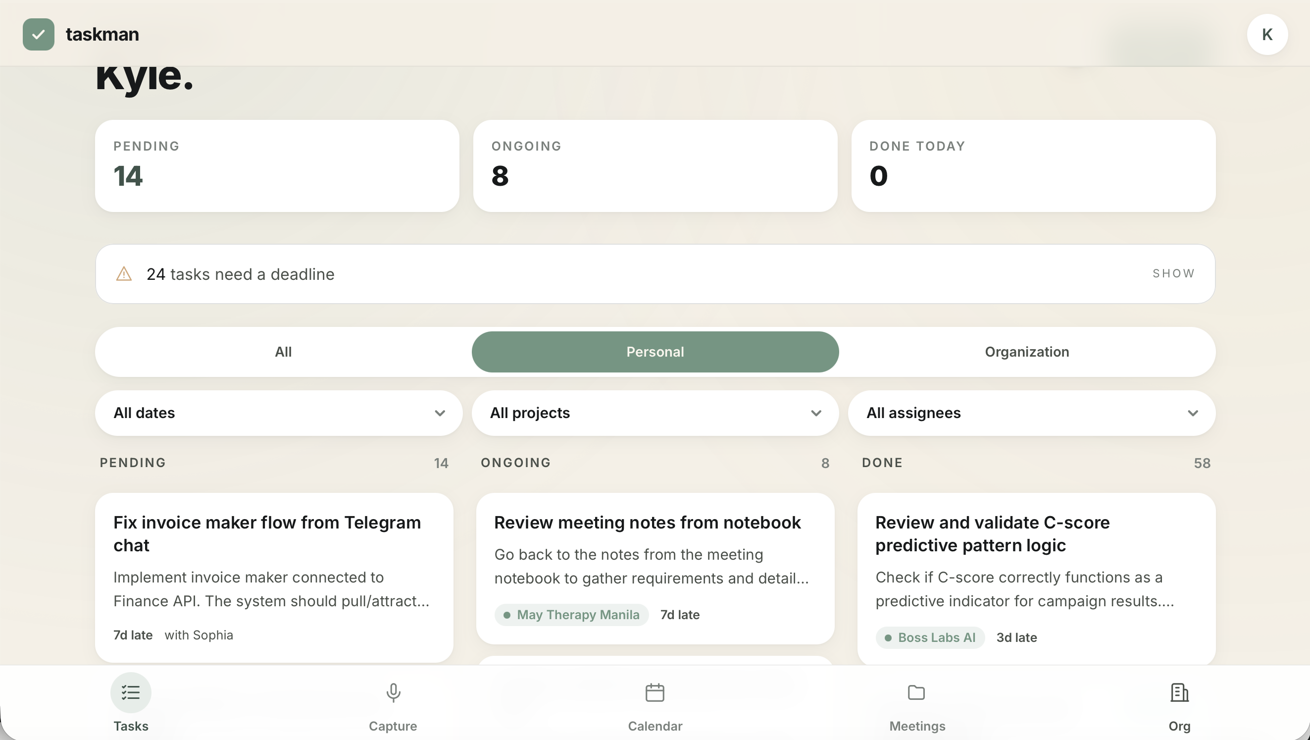 TaskMan — Personal + team task system