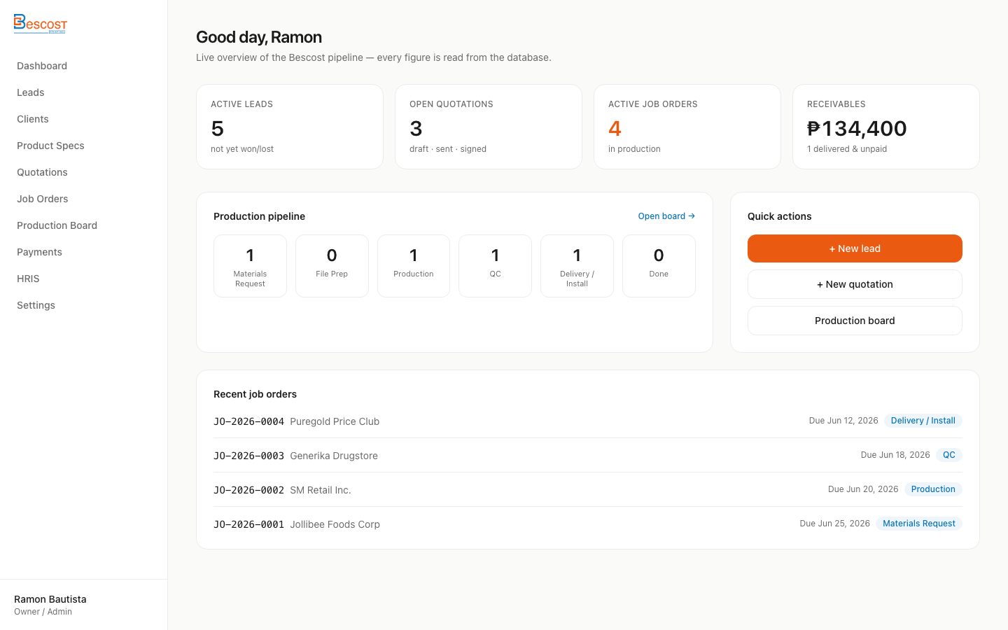 Bescost Ops — built live with BOSSLABS AI